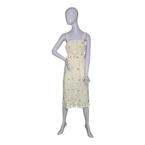 Dex NWT Button Front Cami Midi Dress Sleeveless Embroidered Flowers Size S